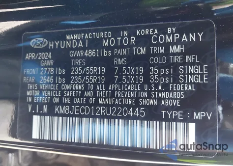2024 Hyundai Tucson Hybrid Limited from USA, damaged, VIN KM8JECD12RU220445